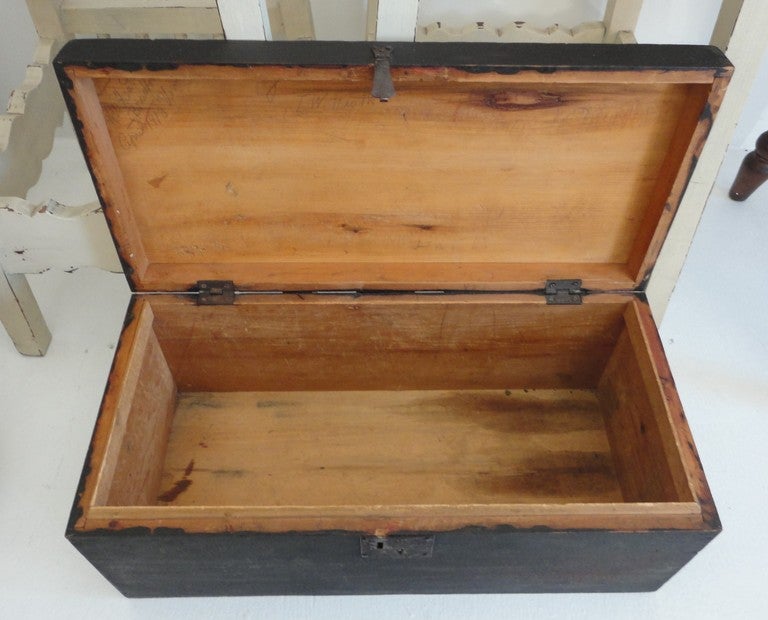 19thc Original Painted  Document Box Signed 