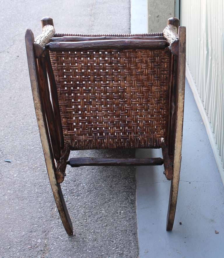 Monumental Old Hickory High Back Rocker with Open Cane Weave In Excellent Condition In Los Angeles, CA
