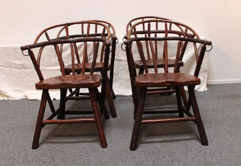 Old Hickory Barrel Based Dining Set with Four Loom Back Chairs at 1stDibs