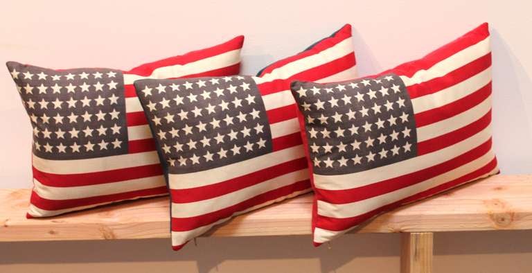 48 Star Parade Flag Pillows with Linen Backing In Excellent Condition In Los Angeles, CA
