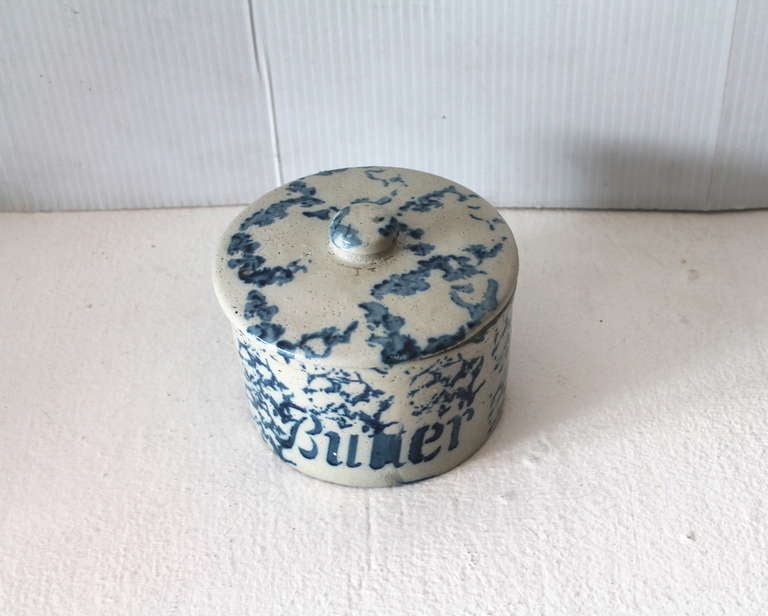 Rare 19th Century Sponge Ware Salt Crock with Lid