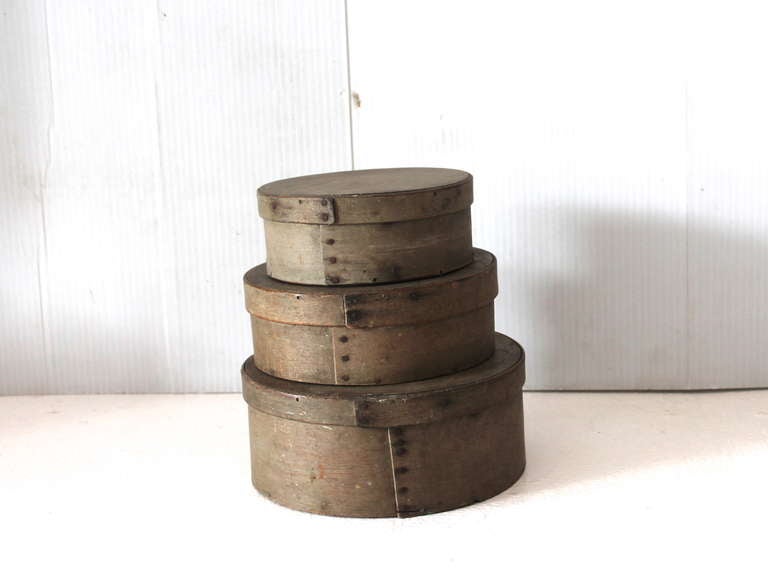 American 19thc Original Putty Painted Graduated  Pantry Boxes