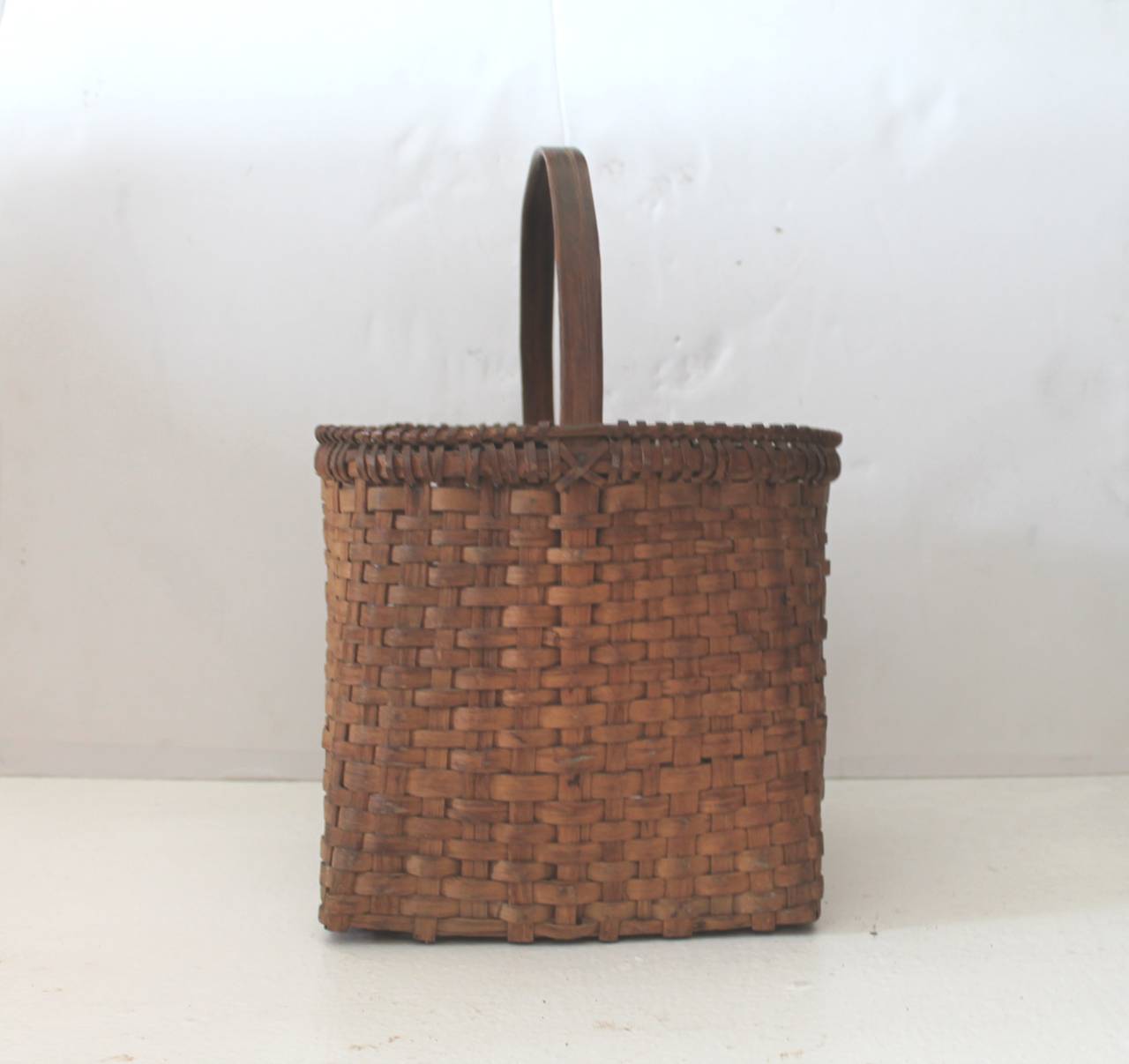 Hand-Woven 19th Century Tall and Unusual Market Basket from Pennsylvania