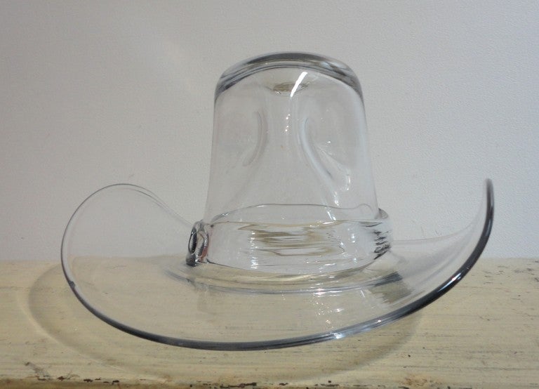 Folky Monumental Hand Blown Early 20thc  Glass Cowboy Hat 4