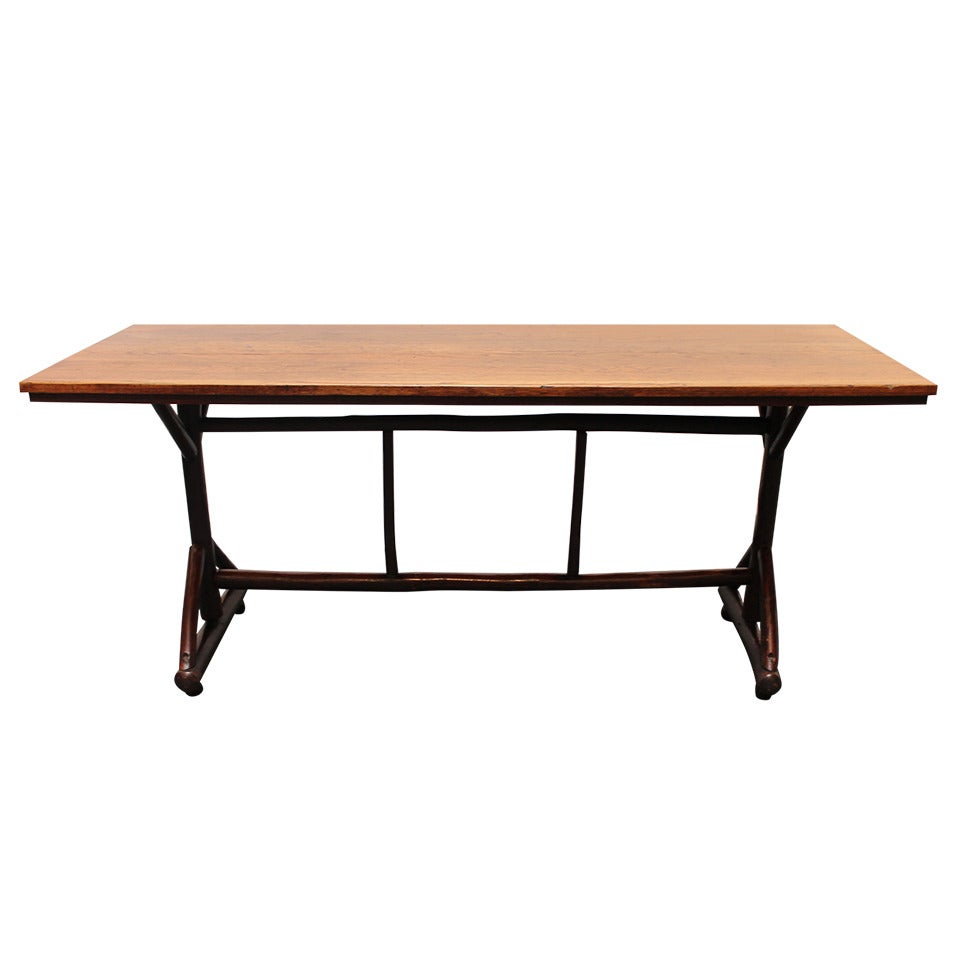 Rare Signed "Old Hickory Martinsville, Indiana Large Trestle Table