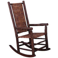 Monumental Old Hickory High Back Rocker with Open Cane Weave