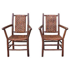 Signed Old Hickory Matching  Pair of Arm Chairs