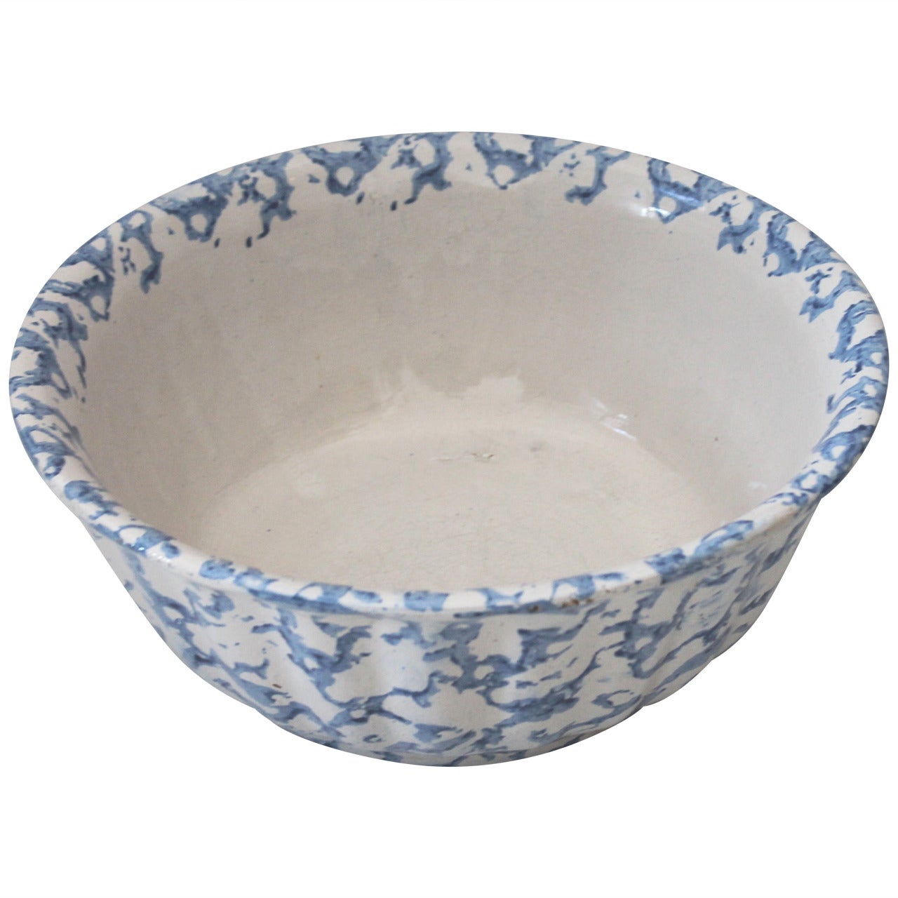 19th Century Sponge Ware Pottery Serving Bowl