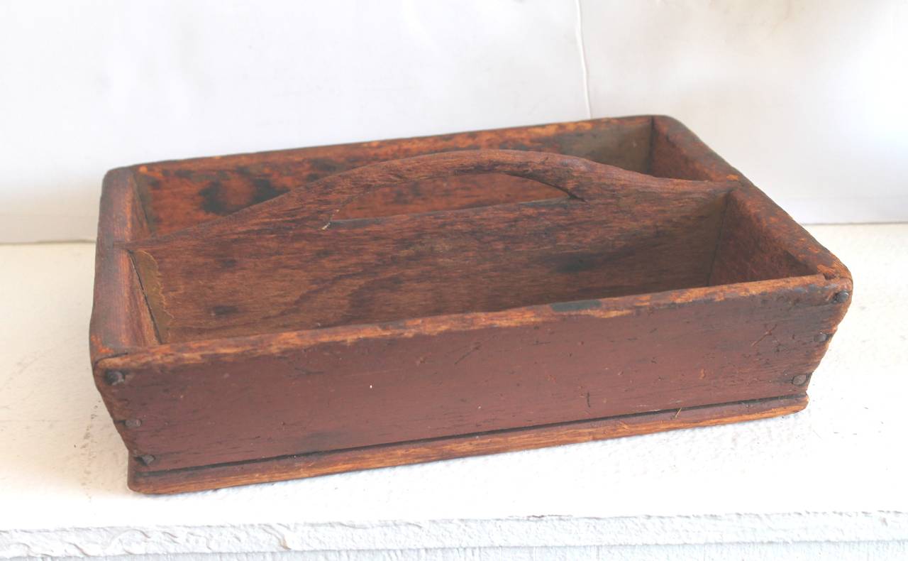 American 19th Century Original Red Painted Cutlery Carrier