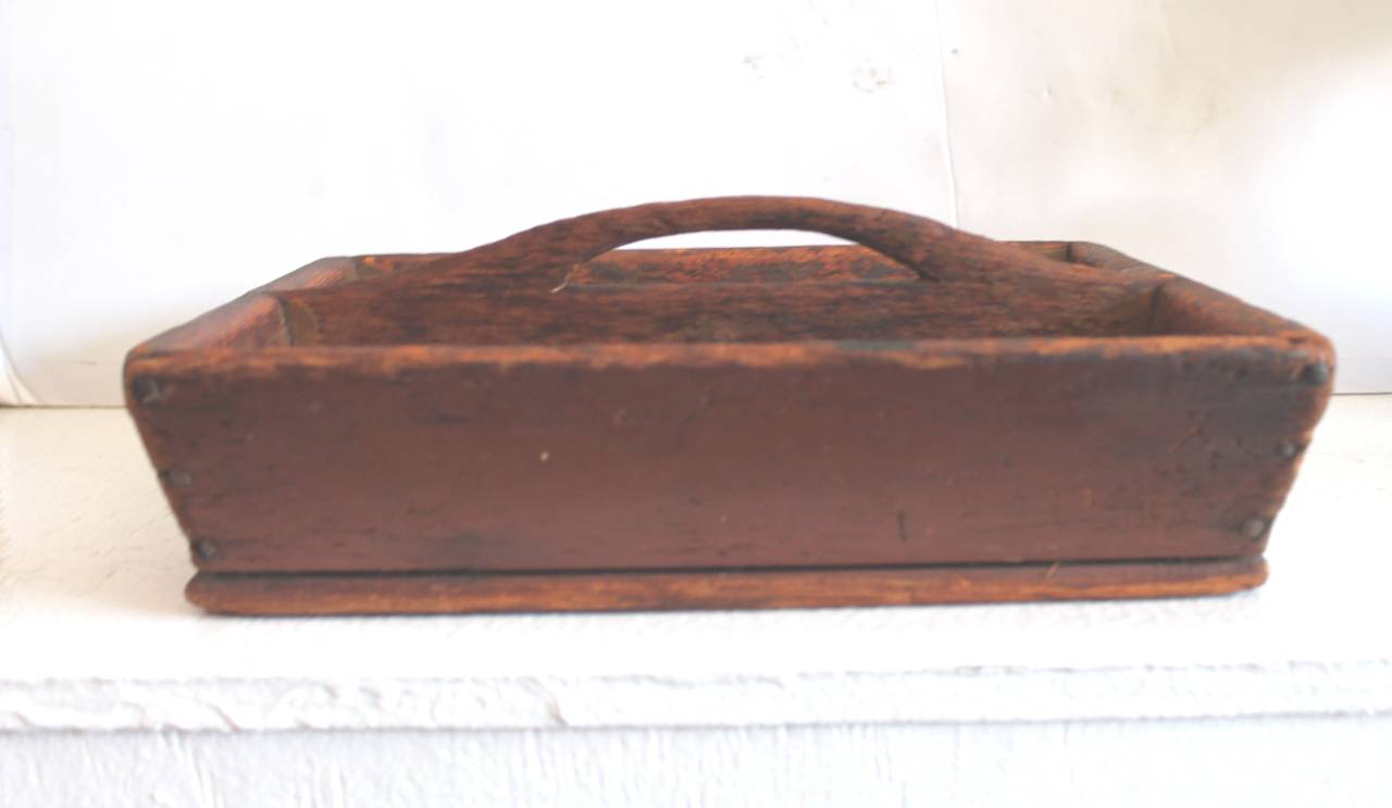 19th Century Original Red Painted Cutlery Carrier In Distressed Condition In Los Angeles, CA