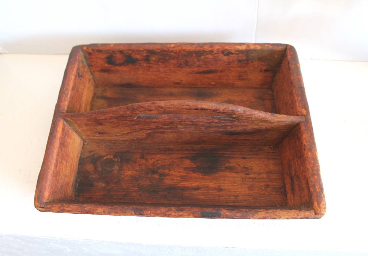 Wood 19th Century Original Red Painted Cutlery Carrier