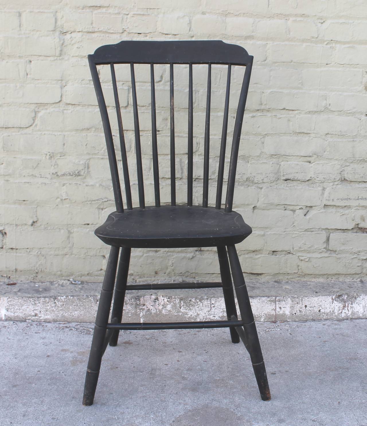 Country Original Black Painted Step Down New England Windsor Chair, Dated 1812 For Sale