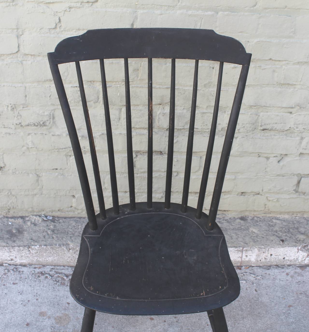 American Original Black Painted Step Down New England Windsor Chair, Dated 1812 For Sale