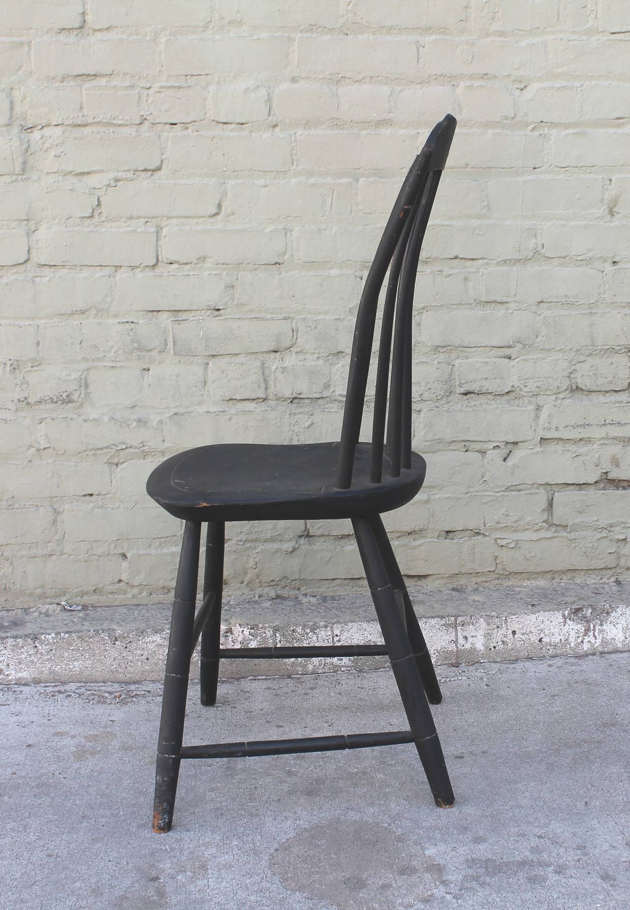Original Black Painted Step Down New England Windsor Chair, Dated 1812 In Excellent Condition For Sale In Los Angeles, CA