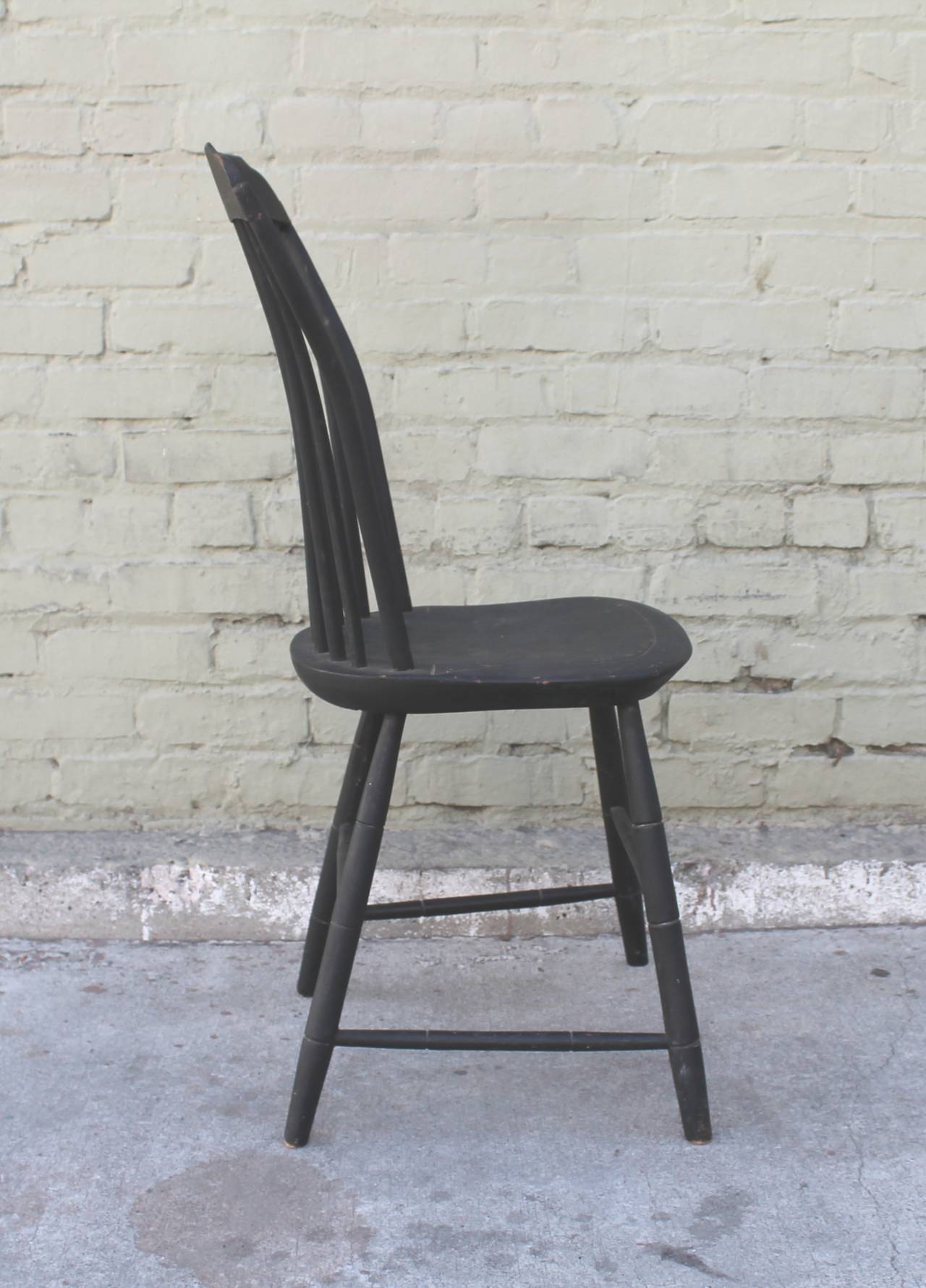 Original Black Painted Step Down New England Windsor Chair, Dated 1812 For Sale 1