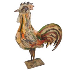 Vintage Fantastic Original Painted Tin Full Body Rooster.