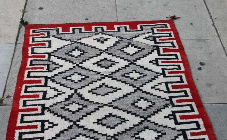 Rare Navajo Indian Weaving  Geometric Runner Rug In Good Condition In Los Angeles, CA