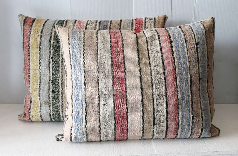 Pair Of Striped Rag Rug Pillows At 1stdibs