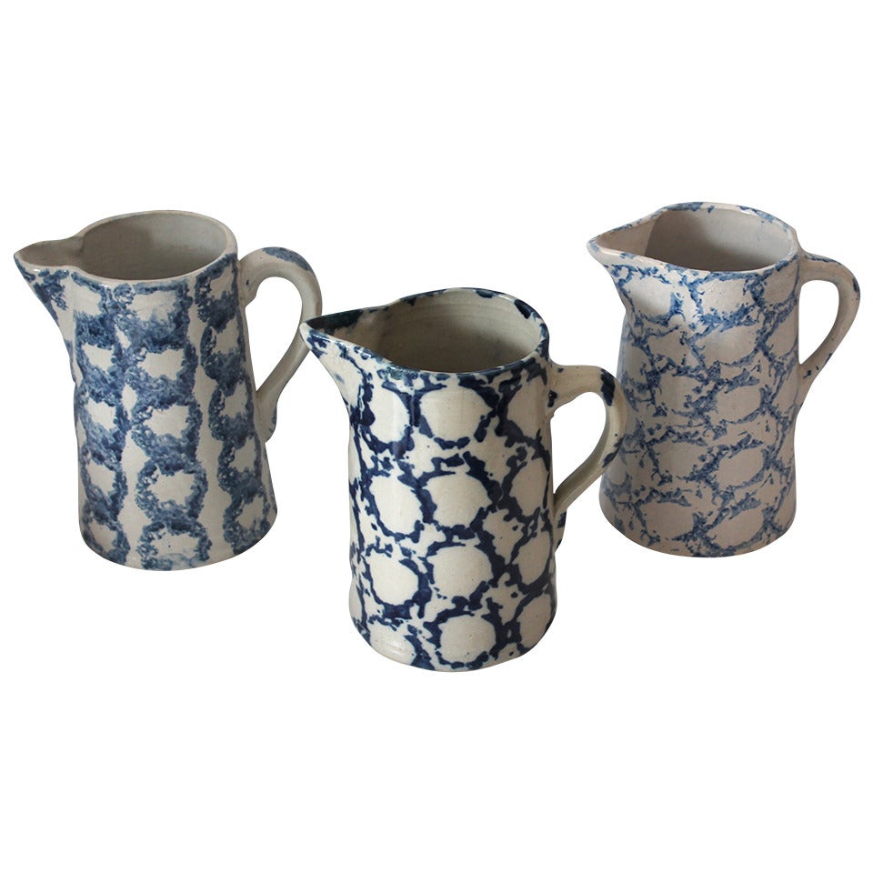 Collection of Three 19thc Spongeware / Pottery Pitchers at 1stDibs