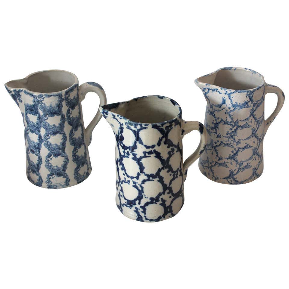 Collection of Three 19thc Spongeware / Pottery Pitchers at 1stDibs