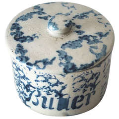 Rare 19th Century Sponge Ware Salt Crock with Lid