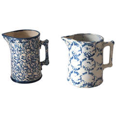 Two Amazing 19th Century Design Sponge Ware Pitchers 12