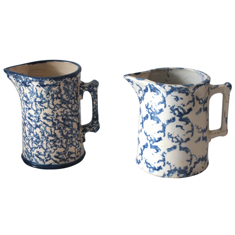 Two Amazing 19th Century Design Sponge Ware Pitchers