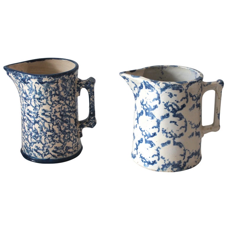 Two Amazing 19th Century Design Sponge Ware Pitchers For Sale
