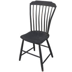 Antique Original Black Painted Step Down New England Windsor Chair, Dated 1812