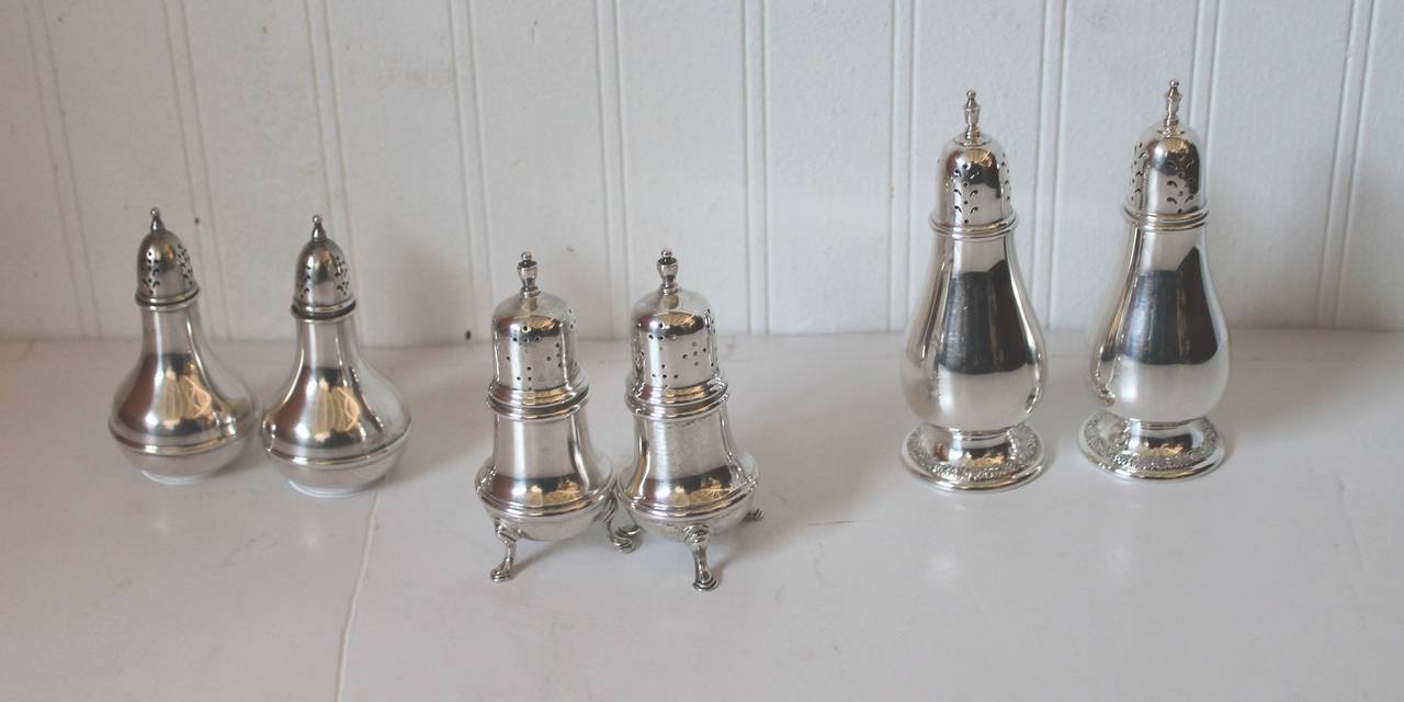 Three Pairs of Sterling Silver Salt and Pepper Shakers For Sale 2