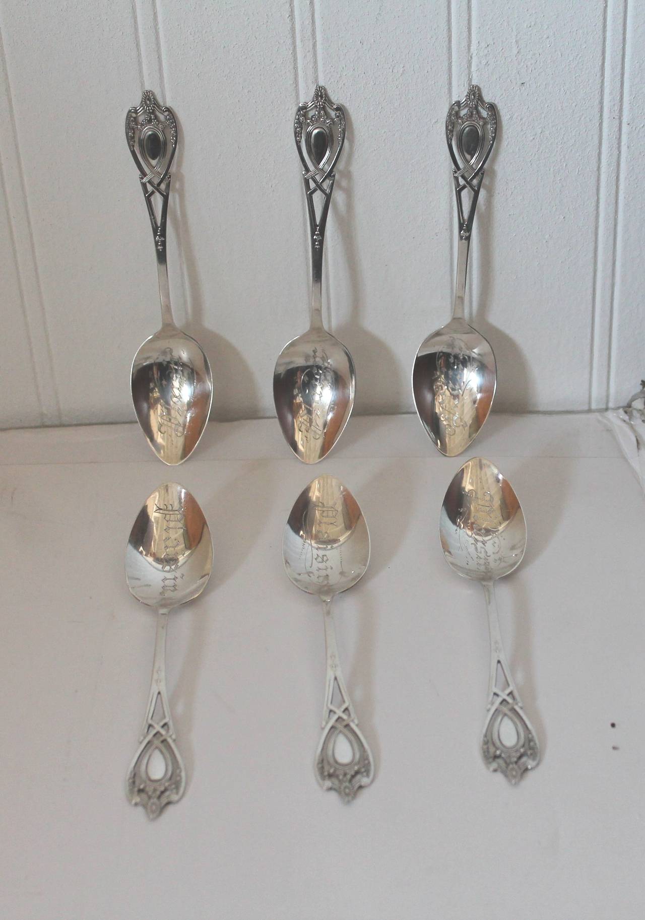 Amazing set of ornate sterling silver tea spoons. They are all marked Gorham sterling and pristine condition.