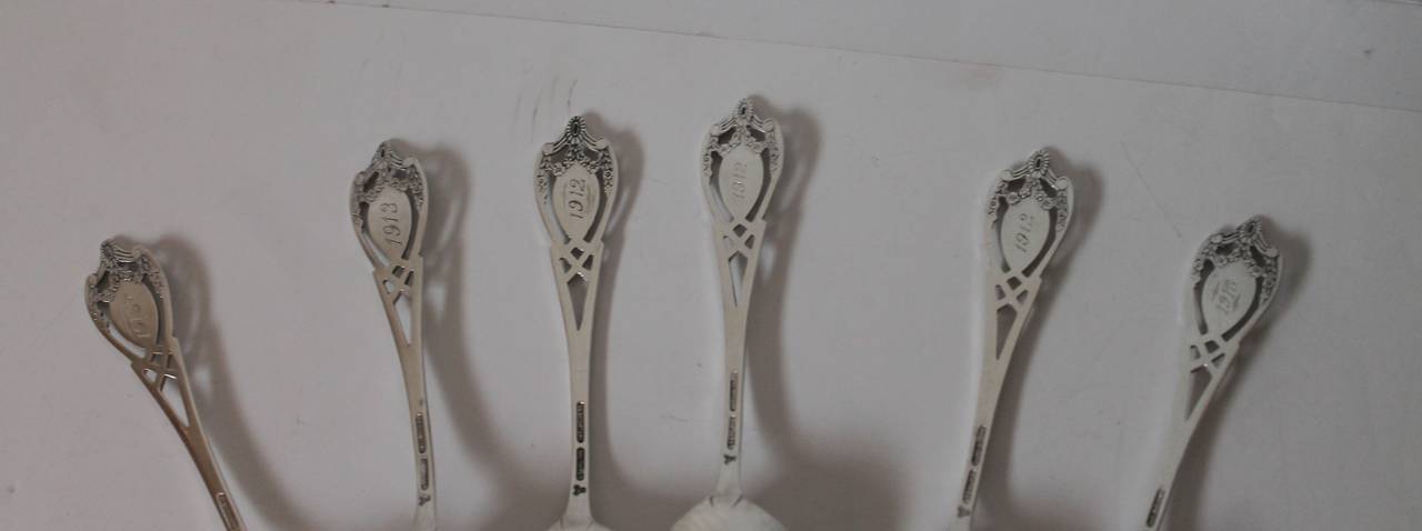 Cast Set of Six 19th Century Gorham Sterling Silver Tea Spoons For Sale