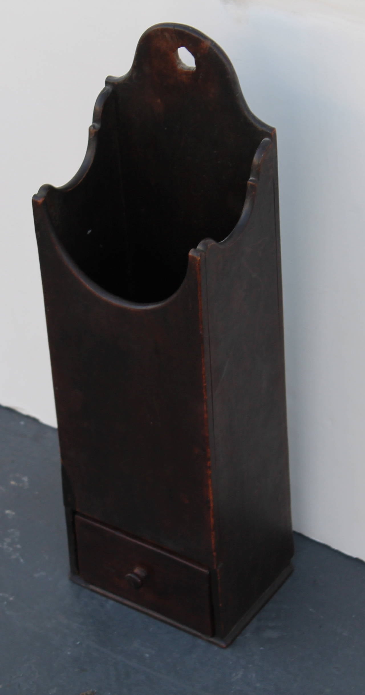 Folk Art Early 19th Century New England Painted Walnut Pipe Wall Box