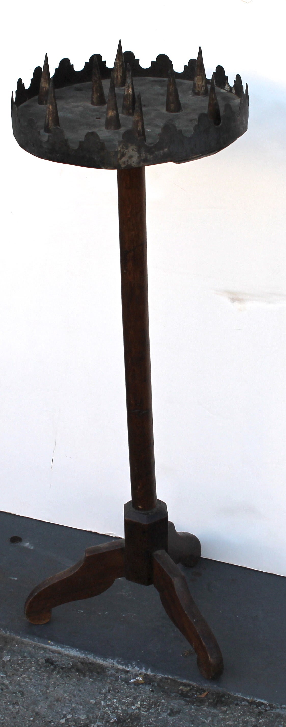 Folk Art Early 18th Century New England Handmade Tin and Wood Candlestand For Sale