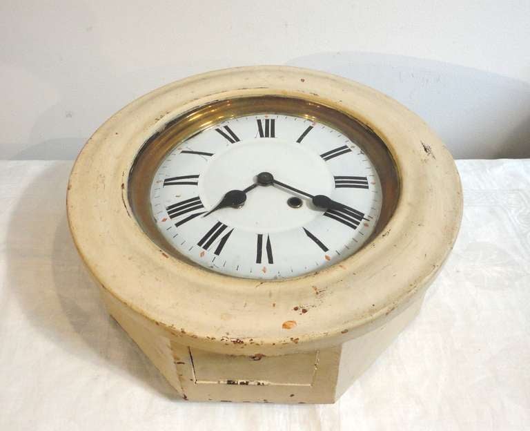 19thc Rare Original Cream Painted Wall Clock at 1stdibs