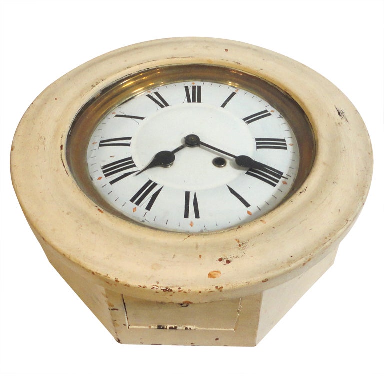 19thc Rare Original Cream Painted Wall Clock at 1stdibs