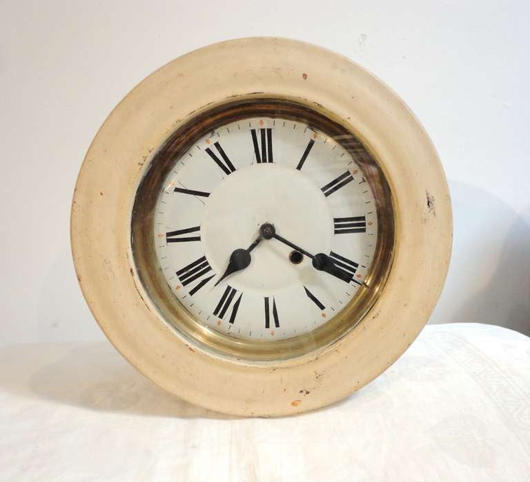19thc Rare Original Cream Painted Wall Clock at 1stdibs