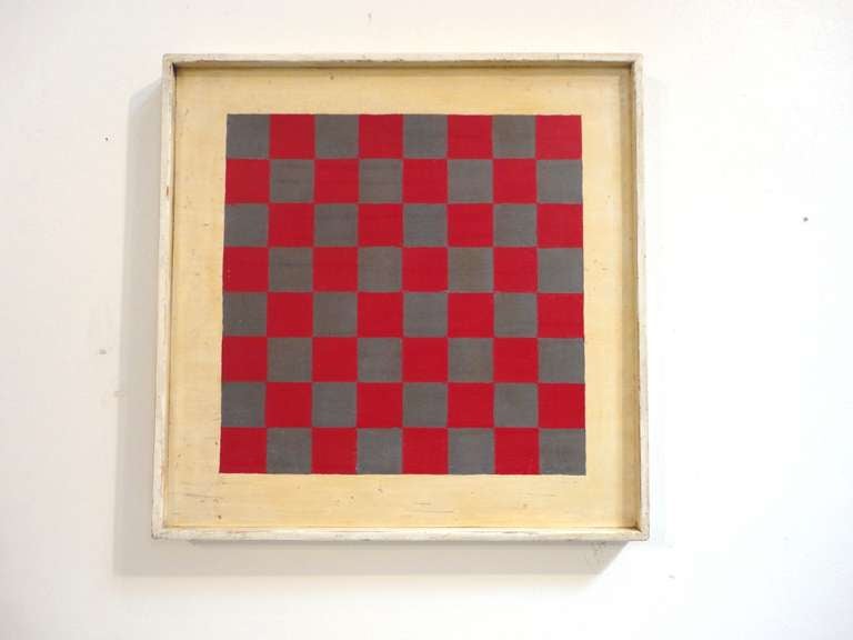 Reversible Original Painted  20thc Parcheesi /Checker Game Board In Distressed Condition In Los Angeles, CA