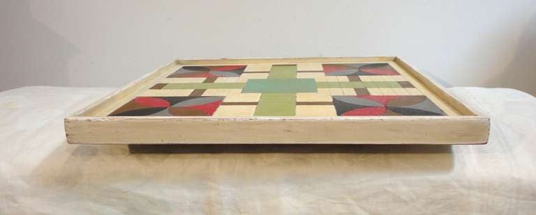 Reversible Original Painted  20thc Parcheesi /Checker Game Board 1
