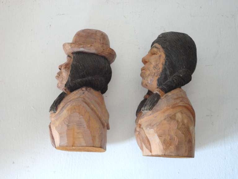 Mid-20th Century  Pair Of Folk Hand Carved & Painted Indians -Signed J.I.Lizio For Sale