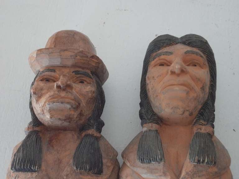  Pair Of Folk Hand Carved & Painted Indians -Signed J.I.Lizio For Sale 2