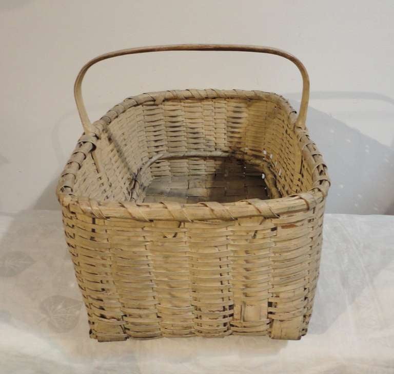 19th Century Original Buttermilk Painted Basket In Distressed Condition In Los Angeles, CA