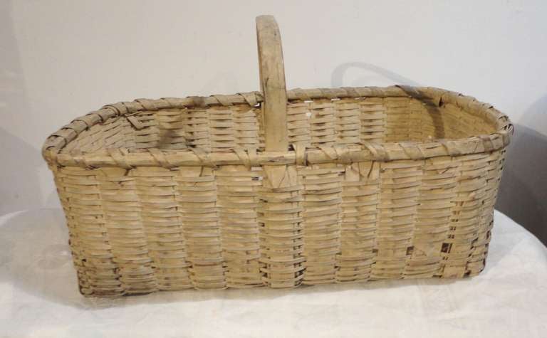 20th Century 19th Century Original Buttermilk Painted Basket