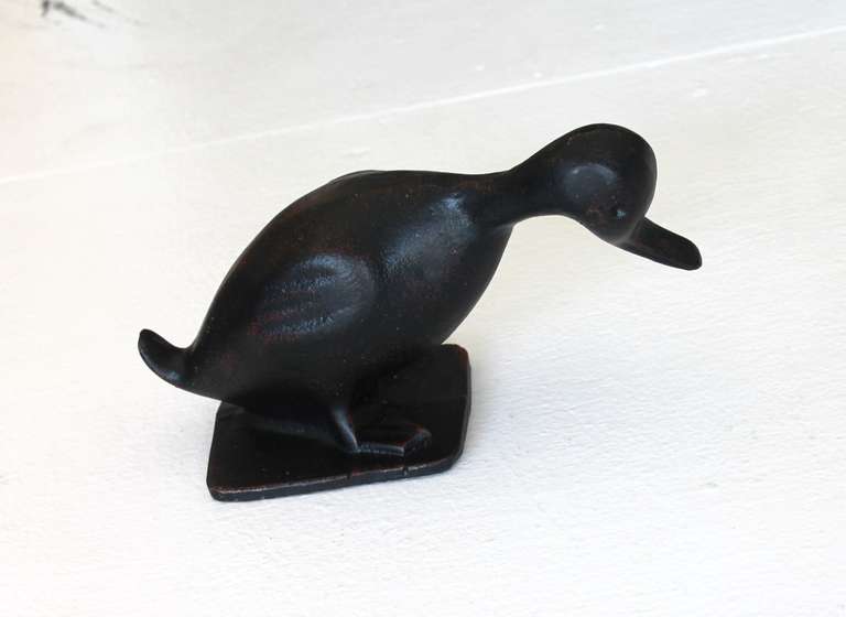 19th Century Original Painted  Folky Cast Iron  Duck Door Stop In Distressed Condition In Los Angeles, CA