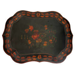 Large 19th Century Original Paint Decorated Tin Tray 8