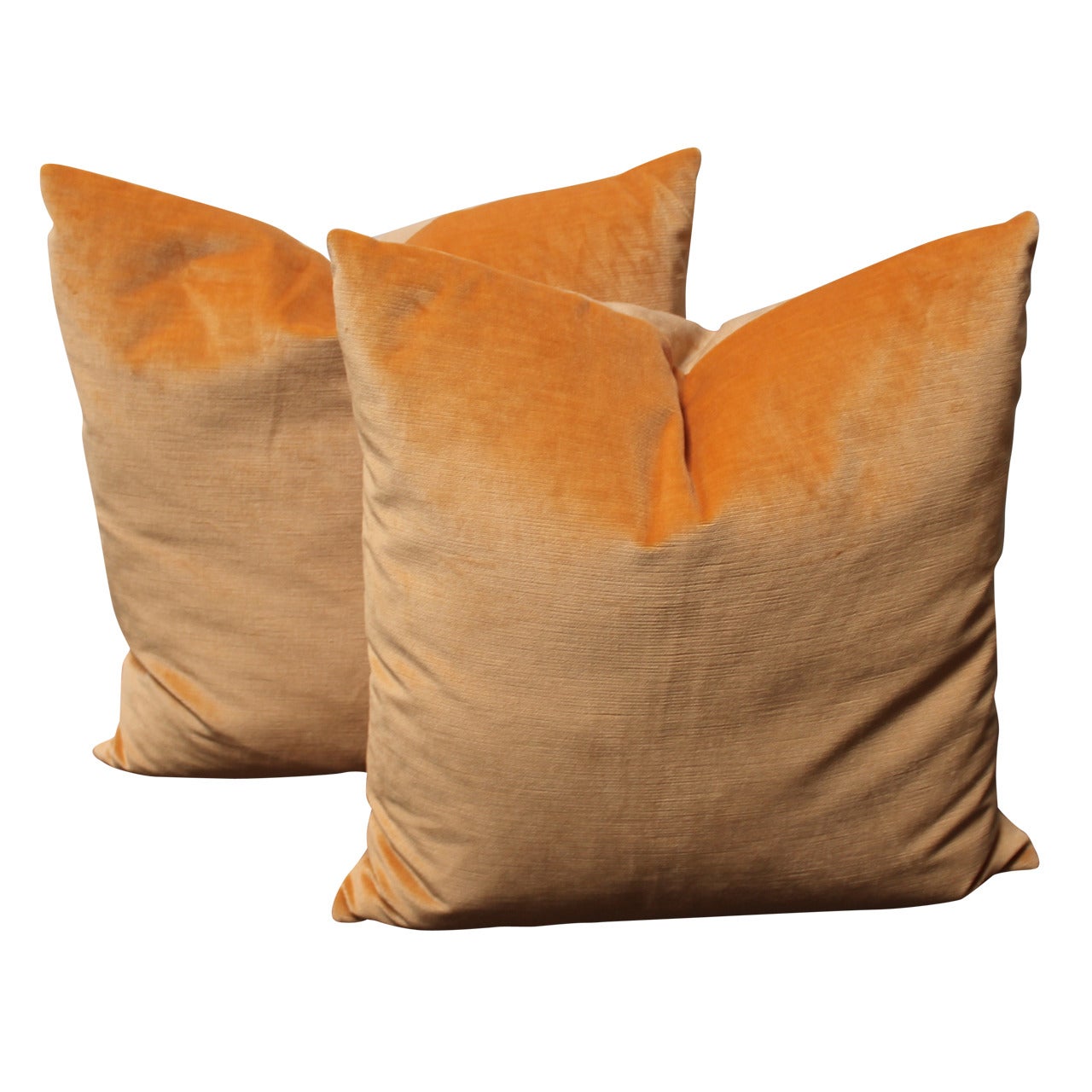 Pair of Peach Velvet Pillows With Linen Backing