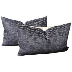 Pair of Blue Patterned  Velvet Pillows