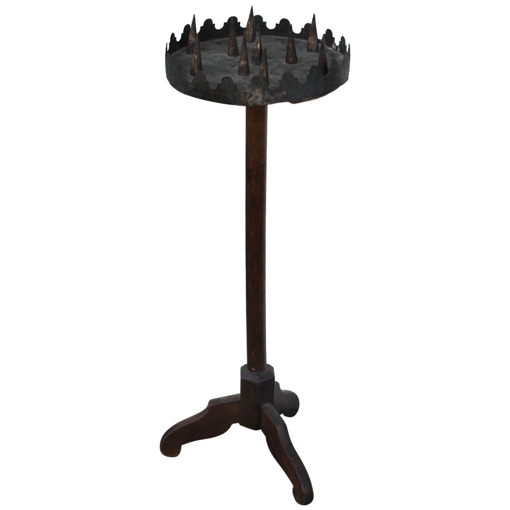 Early 18th Century New England Handmade Tin and Wood Candlestand For Sale
