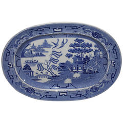 Early and Rare 19th Century Oversized Blue Willow Serving Platter
