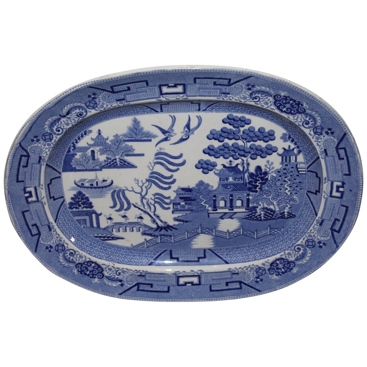 Early and Rare 19th Century Oversized Blue Willow Serving Platter